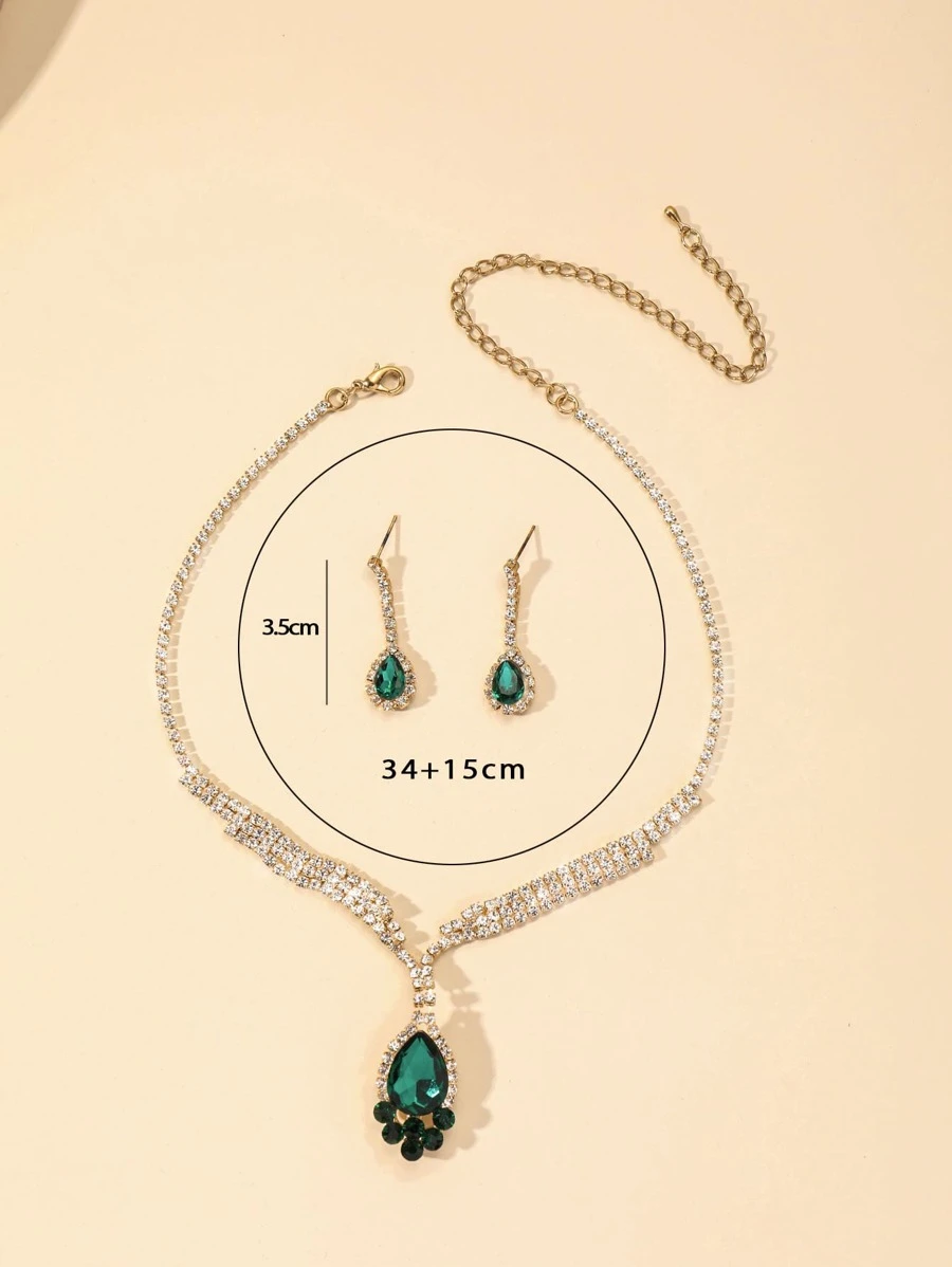Rhinestone Charm Necklace & Drop Earrings