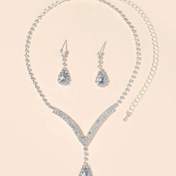 Rhinestone Water Drop Earrings & Pendant Necklace