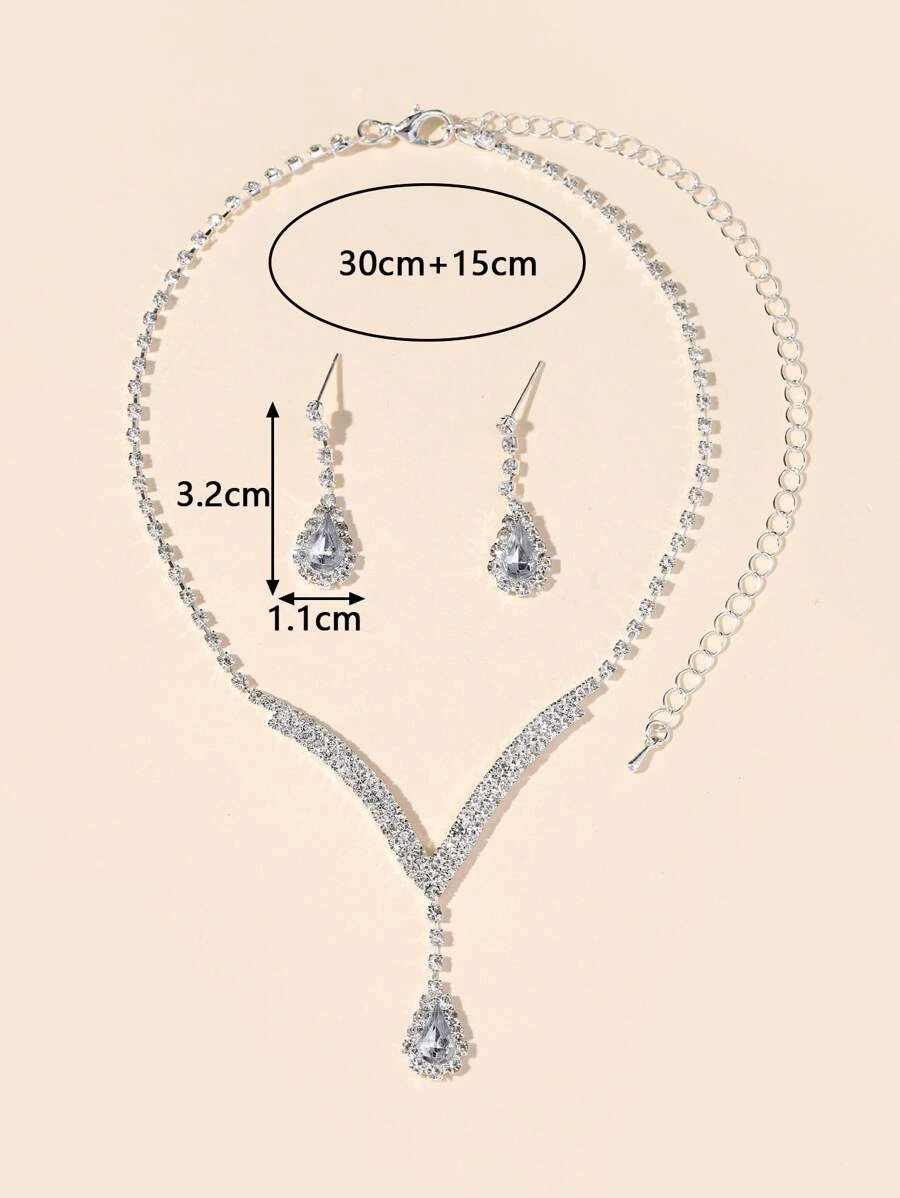 Rhinestone Water Drop Earrings & Pendant Necklace
