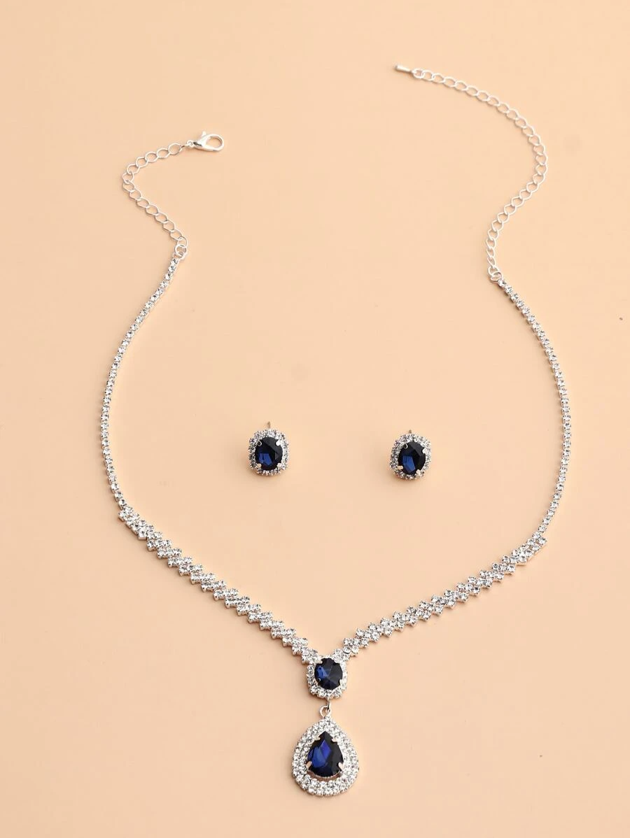 Rhinestone Decor Necklace & Earrings