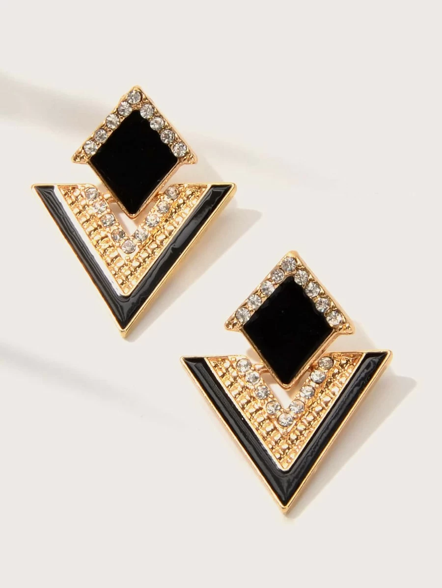 1pair Rhinestone Decor Geometric Earrings
