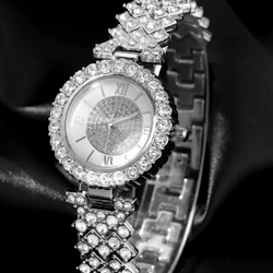 1pc Rhinestone Decor Quartz Watch & 4pcs Jewelry Set