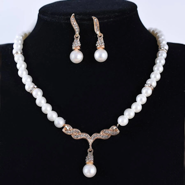 Faux Pearl & Rhinestone Decor Drop Earrings & Necklace