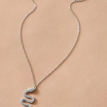 1pc Rhinestone Decor Snake Charm Chain Necklace