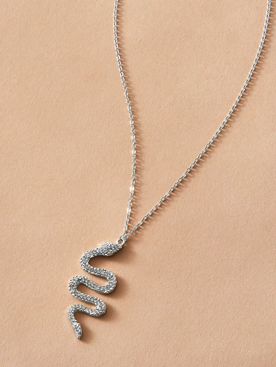 1pc Rhinestone Decor Snake Charm Chain Necklace