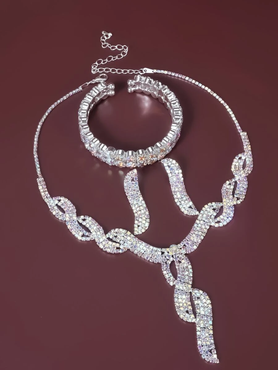 4pcs Rhinestone Decor Jewelry Set