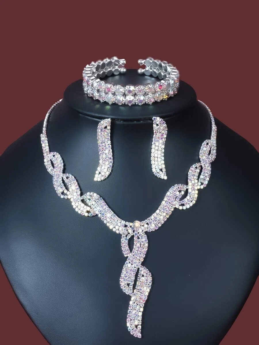 4pcs Rhinestone Decor Jewelry Set