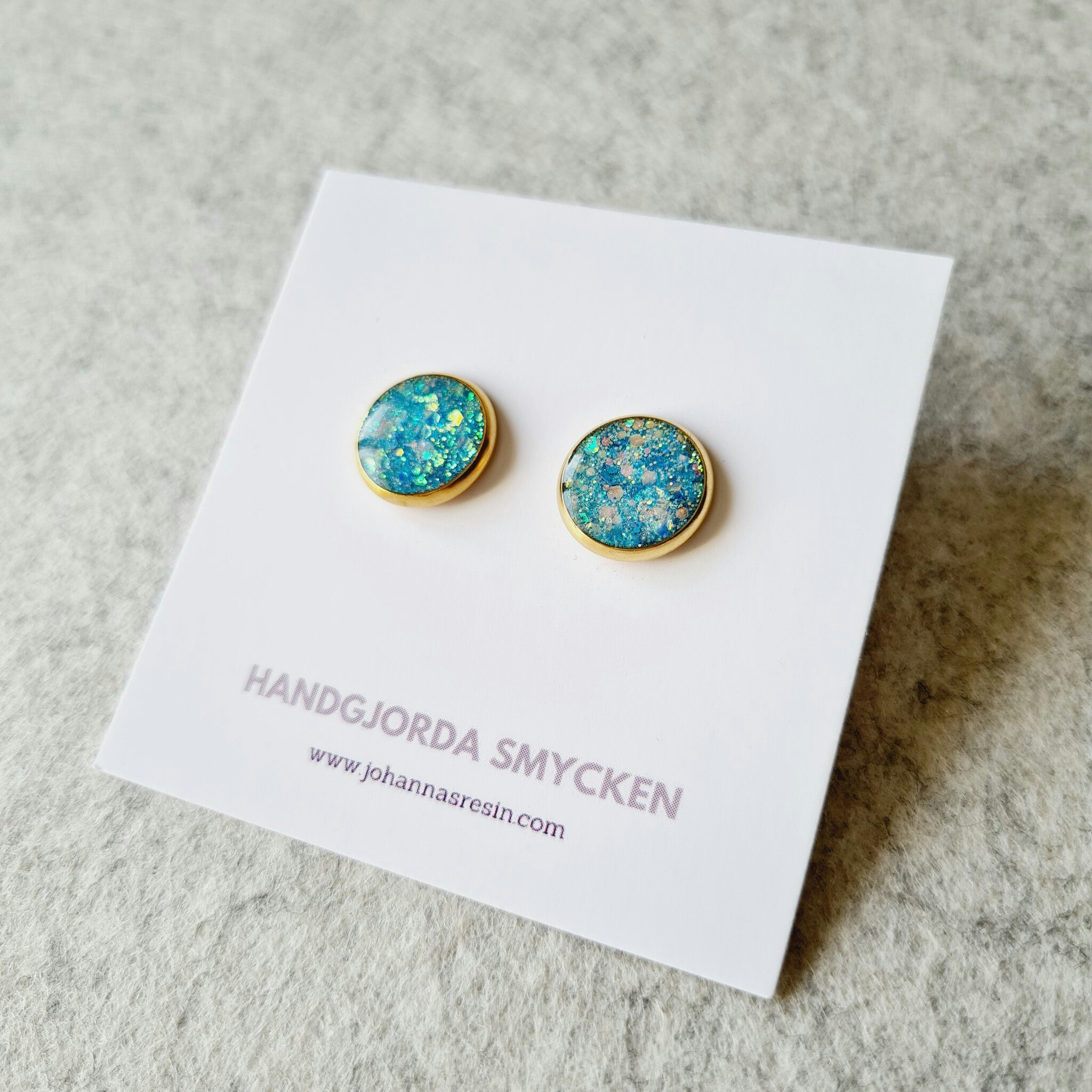 Örhänge guld - turkos glitter (14 mm)