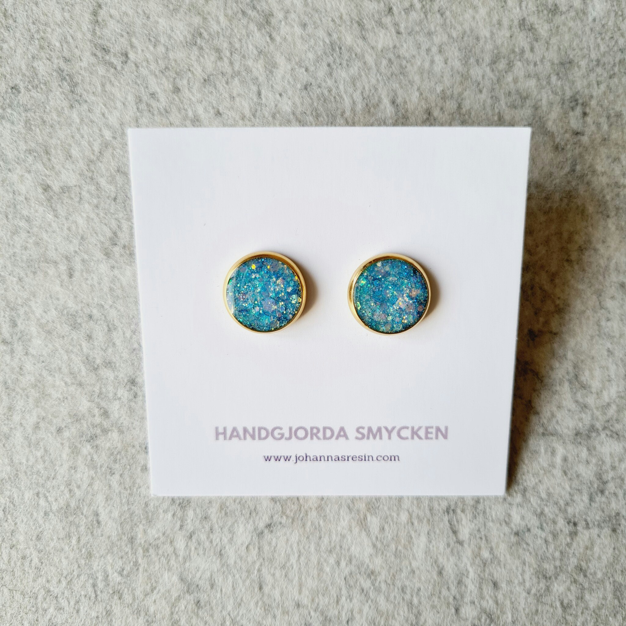 Örhänge guld - turkos glitter (14 mm)