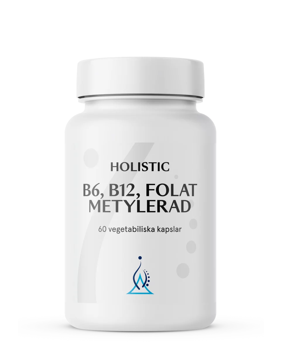 HOLISTIC, B6 B12 FOLAT METYLERAD, B-vitaminerna B6 och B12 är avgörande byggstenar i en välfungerande metylering. De hjälper våra celler att förnya sig. 60 kapslar