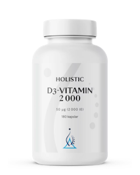 Holistic, D3-VITAMIN 2000, Bidrar bl.a till immunsystemets normala funktion och bibehållen normal benstomme.180 KAPSLAR
