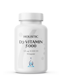Holistic, D3-VITAMIN 5000,  Bidrar bl.a till immunsystemets normala funktion och bibehållen normal benstomme. 90 KAPSLAR