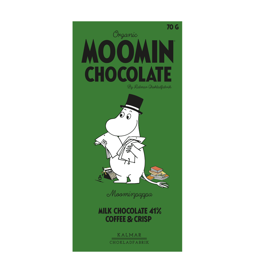 Organic Moomin Chocolate Moominpappa – Mjölkchoklad 41% med kaffe och krokant