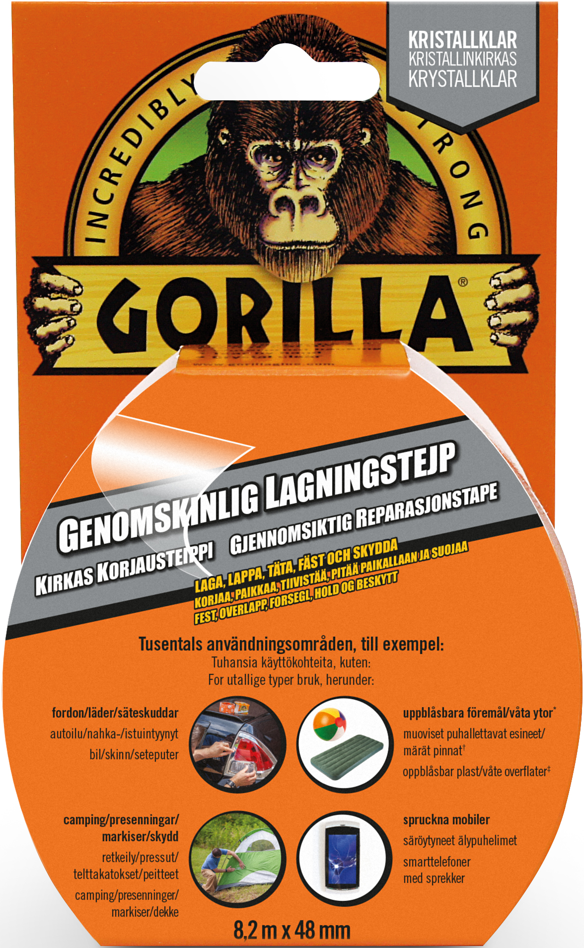 Gorilla Tape Genomskinlig Lagningstejp 8,2mx48mm