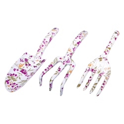 Blomspade och gaflar, set med 3st, aluminium, blommönster, Proline