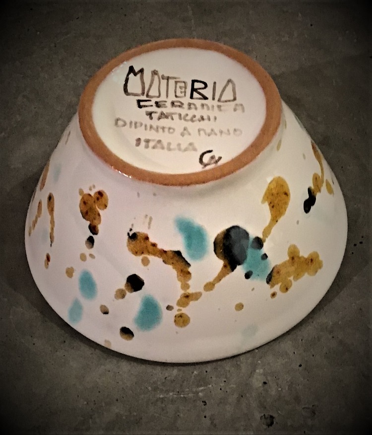 Fantasia handgjord skål 4 x 8,5 cm. Turkos/brun.