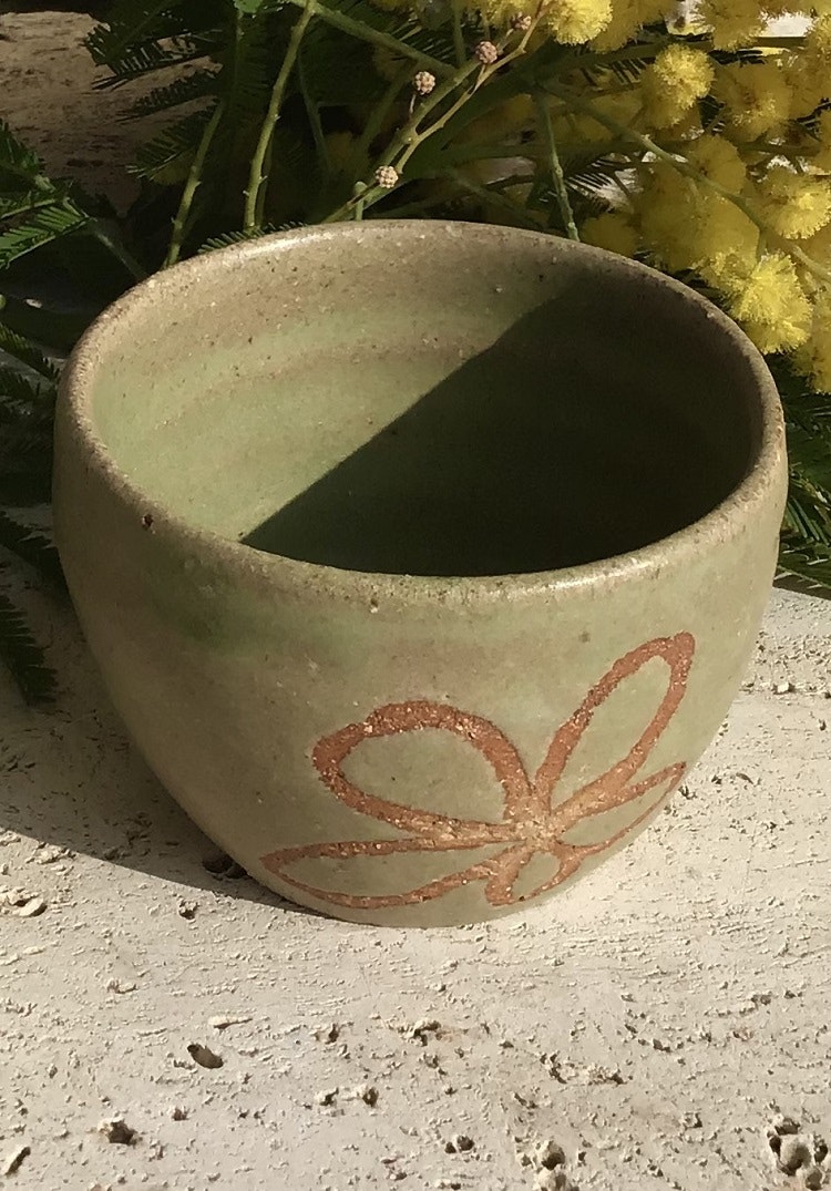 Handgjord grön keramikskål 6 cm