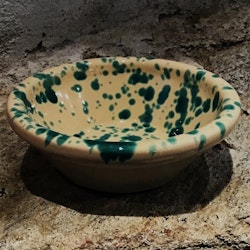 Handmålad skål 15 cm. Spruzzi mönster. Grön.