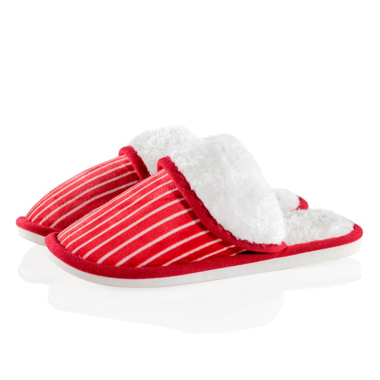 Pantoffels rood (gestreept)