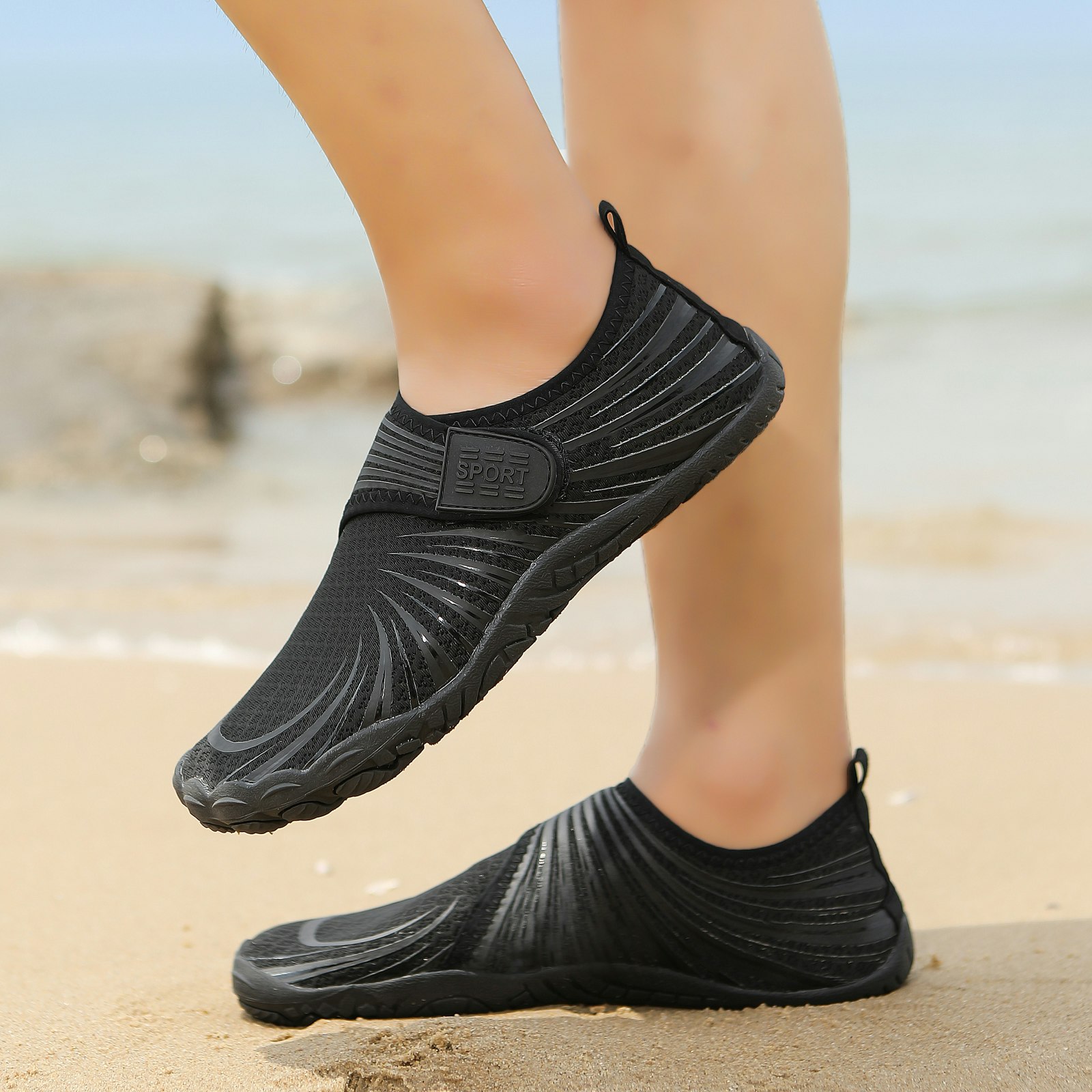 Barfotaskor velcro (Svart)