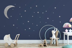 Babylove, wallsticker sølv måne med stjerner