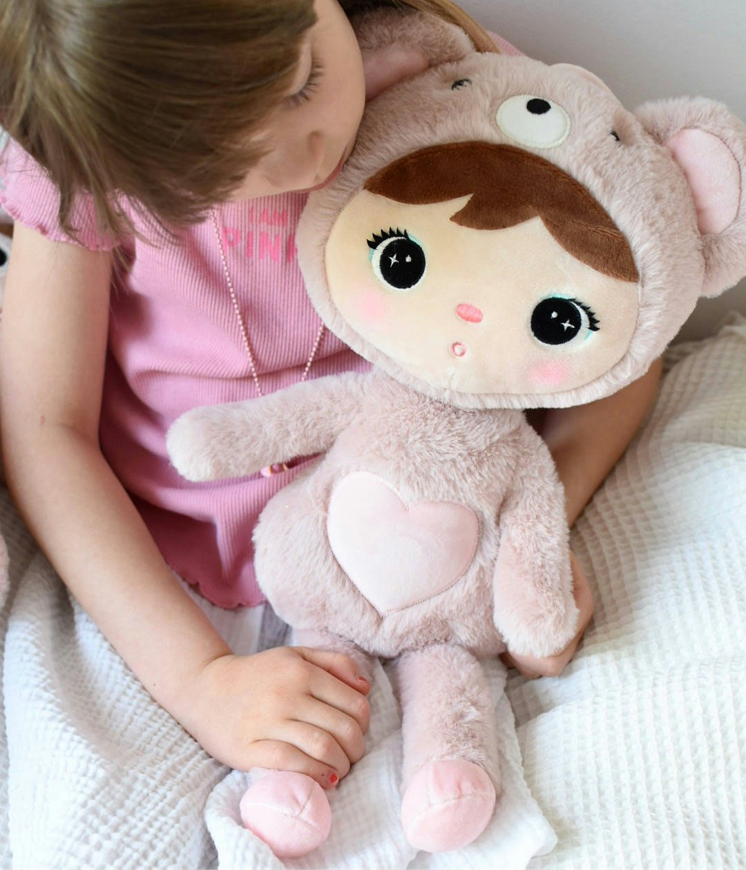 Lyserød teddybjørn, stor dukke med navn