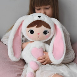 Hvid/lyserød kanin, stor dukke med navn