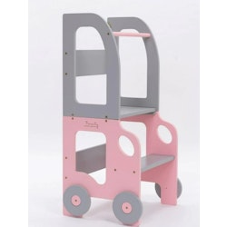 Bygbar læringstårn taburet bil, lyserød/grå