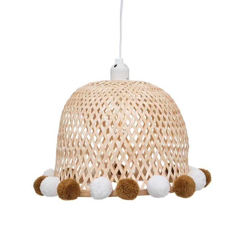 Bambus loftlampe med pomponer - Baby-love.dk