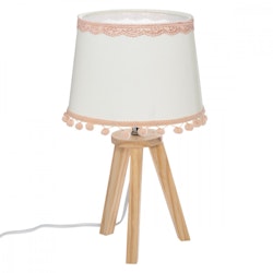 Bordlampe med pomponer til børneværelset, hvid/lyserød