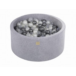 Meow, grå boldbassin i fløjl med 300 bolde  (sølv, perlemor, transparent)