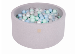 Meow, lysegrå boldbassin med 300 bolde (perlemor, grå, transparent, mint, blå)