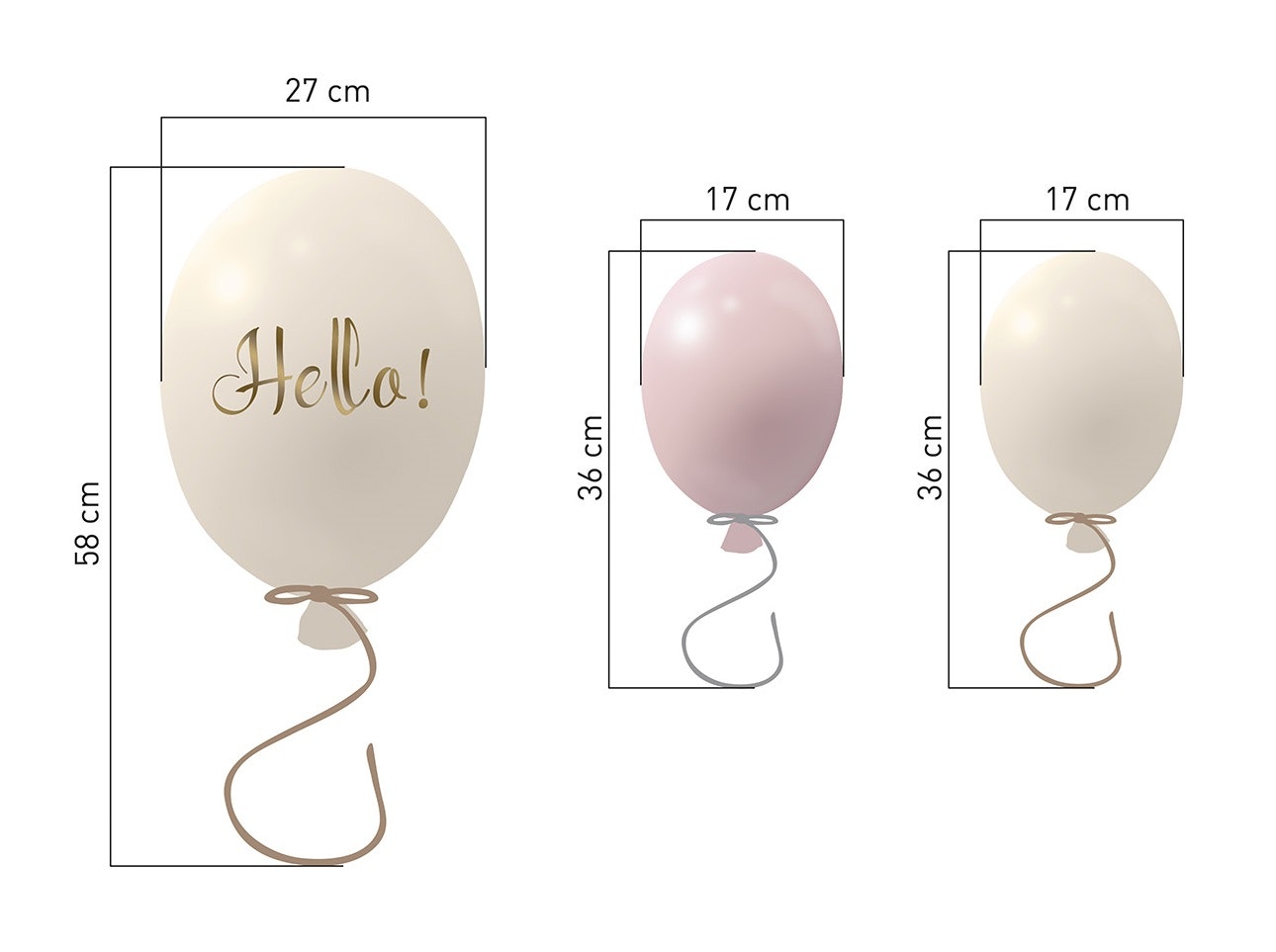 Wallsticker festballoner 3 stk, rose cream