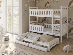 Hvid køjeseng med opbevaring og tre senge, Kim 90x200 cm