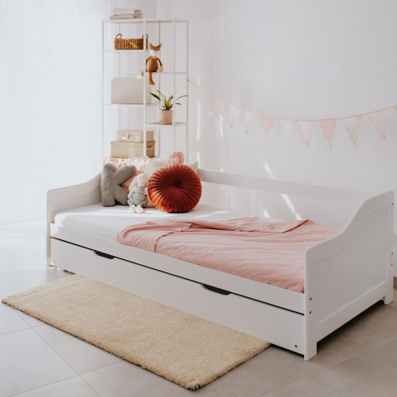 Hvid seng med udtræksseng 90x200 cm