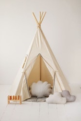 Moi Mili, beige tipi telt med grå pomponer