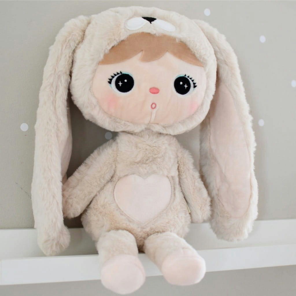 Beige kanin, stor dukke med navn