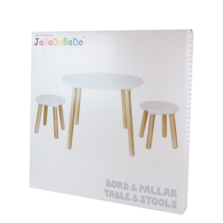JaBaDaBaDo, møbelsæt bord med to skamler, hvid