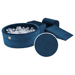 Meow, Blå bygbar fløjlsbukser legeplads med boldbassin, 200 bolde