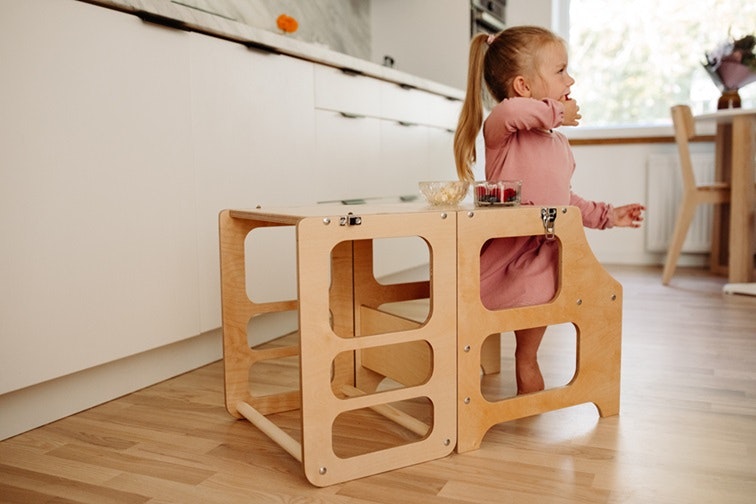 Duck Woodworks, foldbart læringstårn med rutsjebane, natur