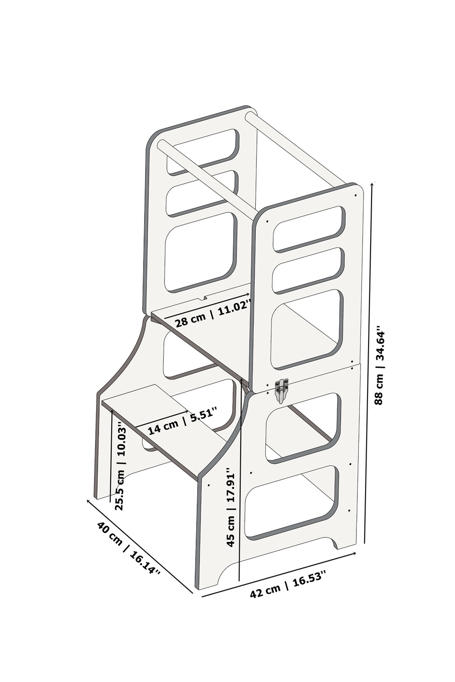 Duck Woodworks, foldbart læringstårn med rutsjebane, sort/natur