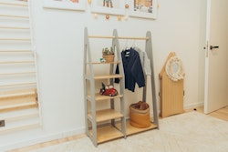 Duck Woodworks, garderobe tøjstang med hylder, grå/natur