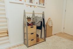 Duck Woodworks, garderobe tøjstang med kasser, grå/natur
