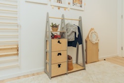 Duck Woodworks, garderobe tøjstang med kasser Clothes, grå/natur