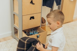 Duck Woodworks, garderobe tøjstang med kasser Clothes, grå/natur