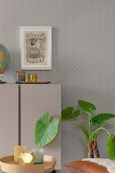 Majvillan, tapet Herringbone, greige blue