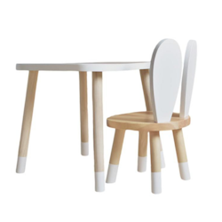 Møbelsæt til børn - Kaninstol og bord, hvid/natur