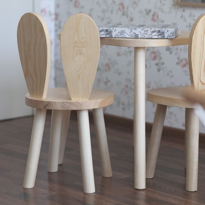 Møbelsæt til børn - To kaninstole og bord, natur
