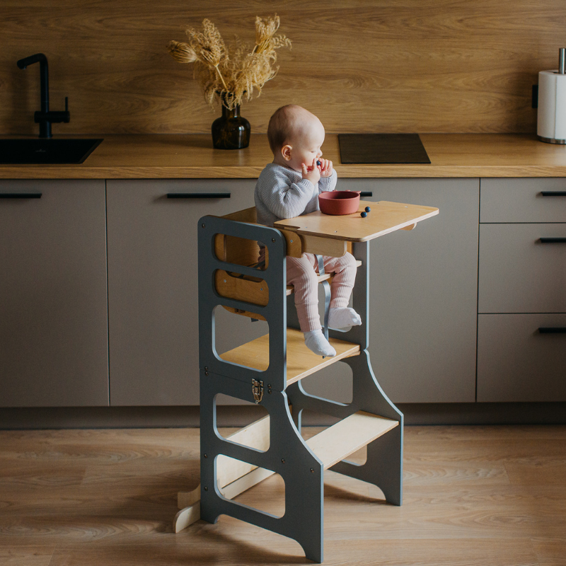 Duck Woodworks, sammenklappelig køkkenstol med barnestol