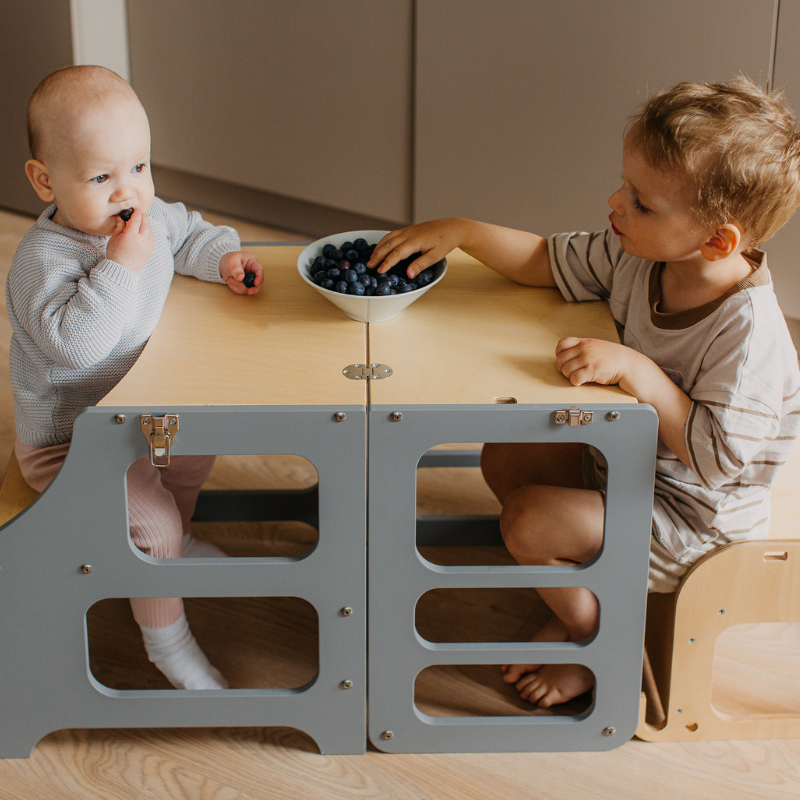 Duck Woodworks, sammenklappelig køkkenstol med barnestol